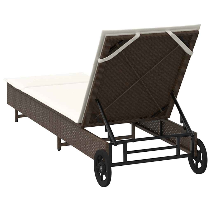 vidaXL Poly Rattan Sun Lounger w/ Wheels & Cushion in Brown