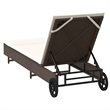 vidaXL Poly Rattan Sun Lounger w/ Wheels & Cushion in Brown