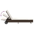 vidaXL Poly Rattan Sun Lounger w/ Wheels & Cushion in Brown
