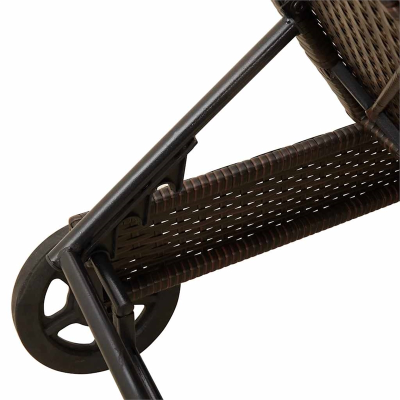 vidaXL Poly Rattan Sun Lounger w/ Wheels & Cushion in Brown