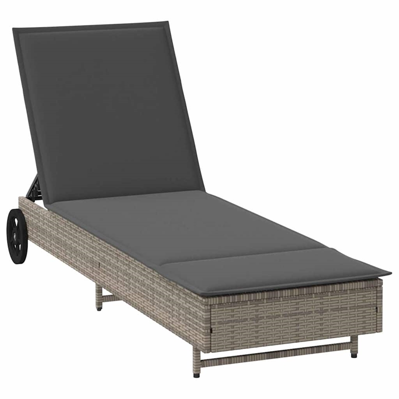 vidaXL Poly Rattan Sun Lounger w/ Wheels & Cushion in Grey