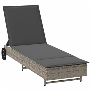 vidaXL Poly Rattan Sun Lounger w/ Wheels & Cushion in Grey