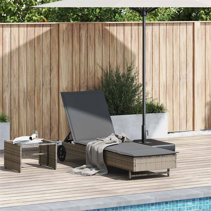 vidaXL Poly Rattan Sun Lounger w/ Wheels & Cushion in Grey