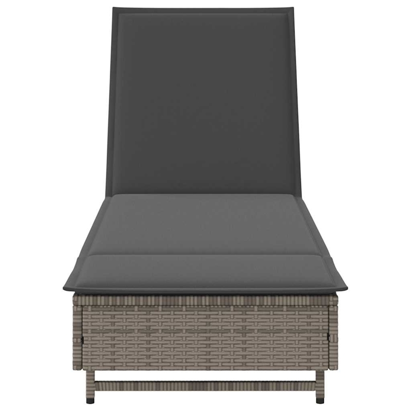 vidaXL Poly Rattan Sun Lounger w/ Wheels & Cushion in Grey