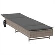 vidaXL Poly Rattan Sun Lounger w/ Wheels & Cushion in Grey