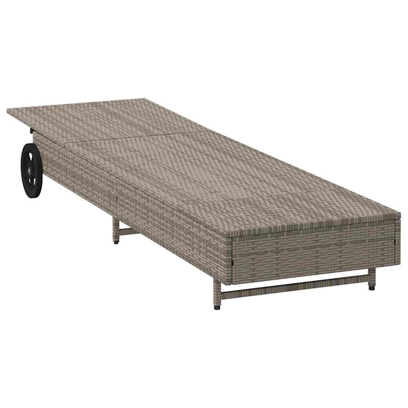 vidaXL Poly Rattan Sun Lounger w/ Wheels & Cushion in Grey