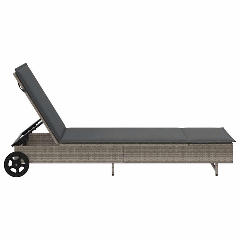 vidaXL Poly Rattan Sun Lounger w/ Wheels & Cushion in Grey