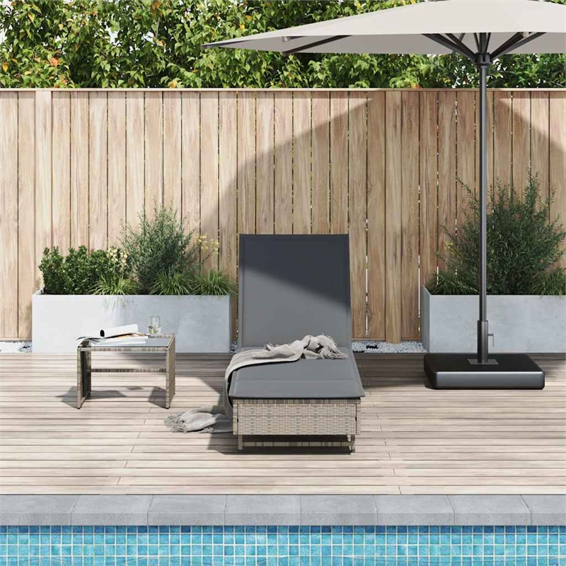 vidaXL Poly Rattan Sun Lounger w/ Wheels & Cushion in Grey