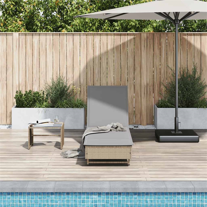 vidaXL Poly Rattan Sun Lounger w/ Wheels & Cushion in Beige