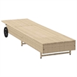 vidaXL Poly Rattan Sun Lounger w/ Wheels & Cushion in Beige
