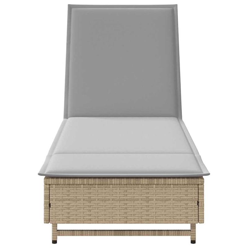 vidaXL Poly Rattan Sun Lounger w/ Wheels & Cushion in Beige