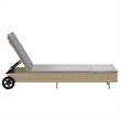 vidaXL Poly Rattan Sun Lounger w/ Wheels & Cushion in Beige
