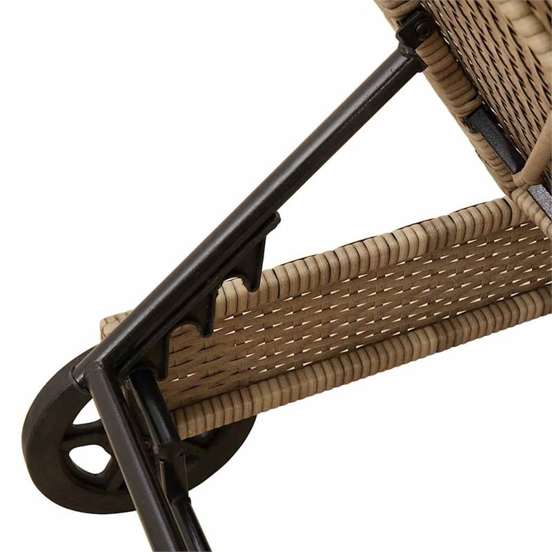 vidaXL Poly Rattan Sun Lounger w/ Wheels & Cushion in Beige