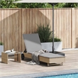 vidaXL Poly Rattan Sun Lounger w/ Wheels & Cushion in Beige