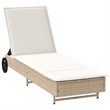 vidaXL Poly Rattan Sun Lounger w/ Wheels & Cushion in Beige