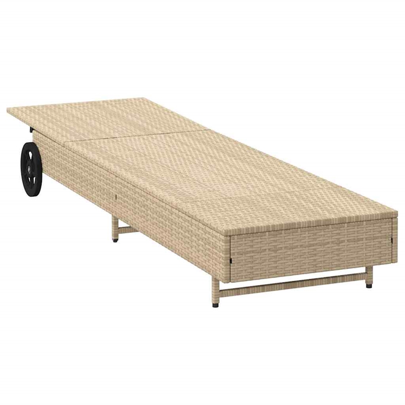 vidaXL Poly Rattan Sun Lounger w/ Wheels & Cushion in Beige