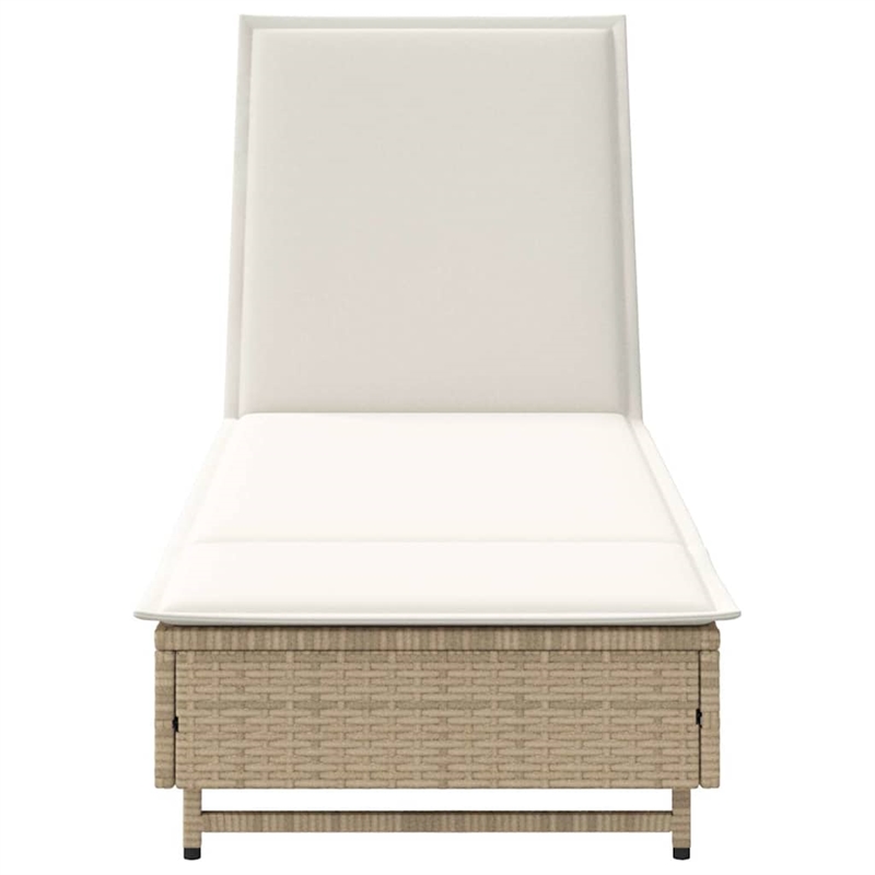 vidaXL Poly Rattan Sun Lounger w/ Wheels & Cushion in Beige