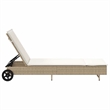 vidaXL Poly Rattan Sun Lounger w/ Wheels & Cushion in Beige