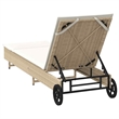 vidaXL Poly Rattan Sun Lounger w/ Wheels & Cushion in Beige