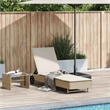 vidaXL Poly Rattan Sun Lounger w/ Wheels & Cushion in Beige
