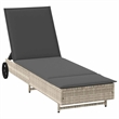 vidaXL Poly Rattan Sun Lounger w/ Wheels & Cushion in Light Grey