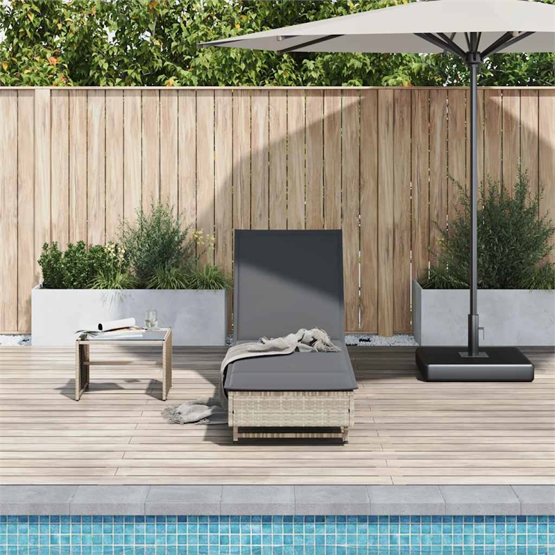 vidaXL Poly Rattan Sun Lounger w/ Wheels & Cushion in Light Grey