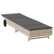 vidaXL Poly Rattan Sun Lounger w/ Wheels & Cushion in Light Grey
