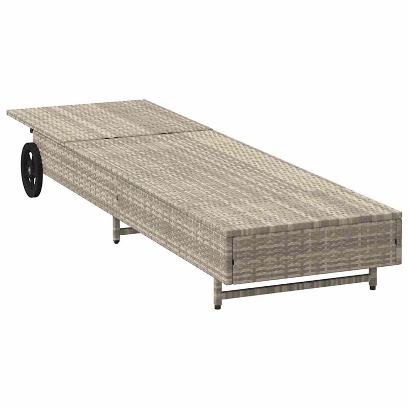 vidaXL Poly Rattan Sun Lounger w/ Wheels & Cushion in Light Grey