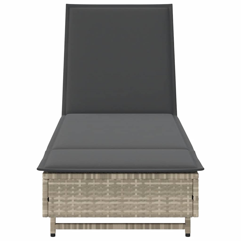 vidaXL Poly Rattan Sun Lounger w/ Wheels & Cushion in Light Grey