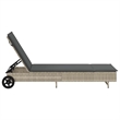 vidaXL Poly Rattan Sun Lounger w/ Wheels & Cushion in Light Grey