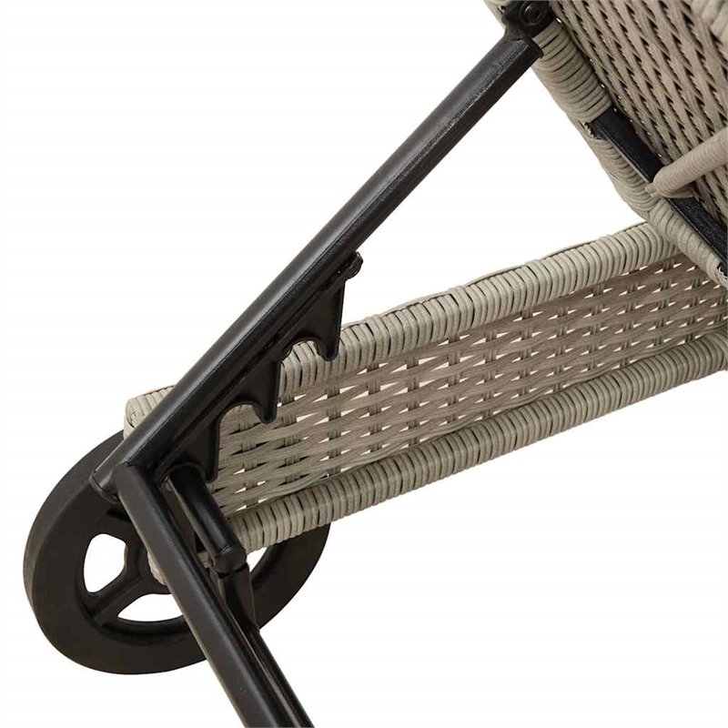 vidaXL Poly Rattan Sun Lounger w/ Wheels & Cushion in Light Grey