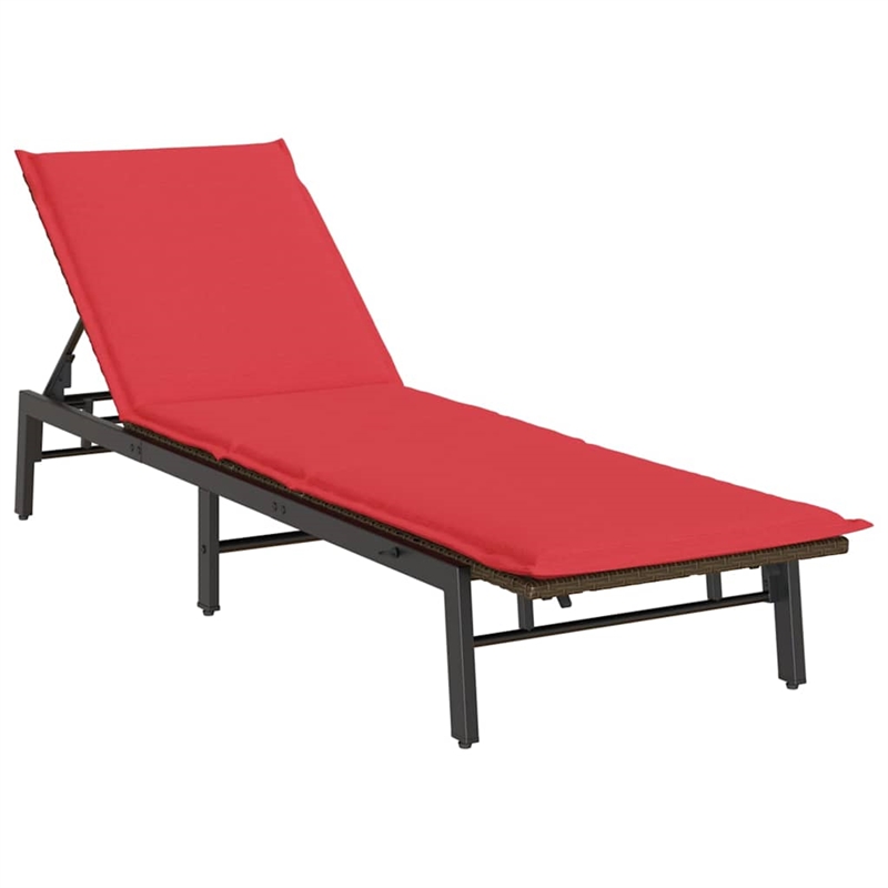 vidaXL Poly Rattan Sun Lounger w/ Cushion in Brown