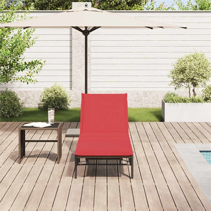 vidaXL Poly Rattan Sun Lounger w/ Cushion in Brown