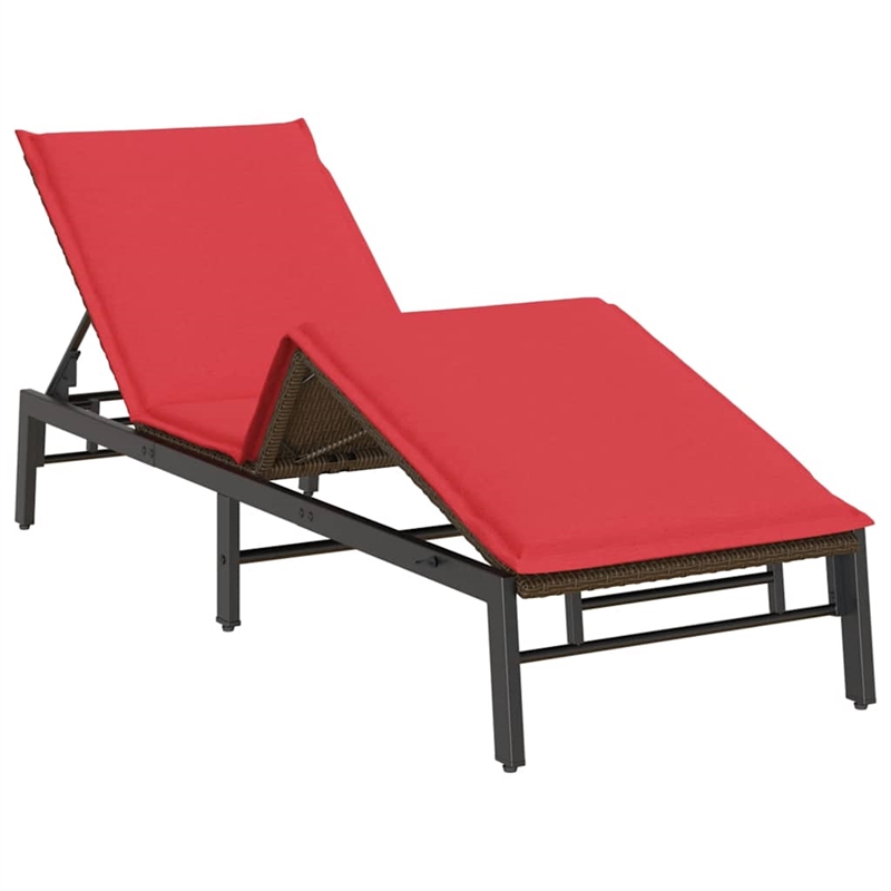vidaXL Poly Rattan Sun Lounger w/ Cushion in Brown