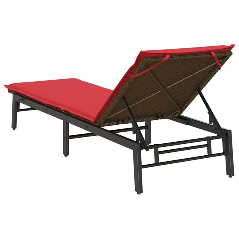 vidaXL Poly Rattan Sun Lounger w/ Cushion in Brown