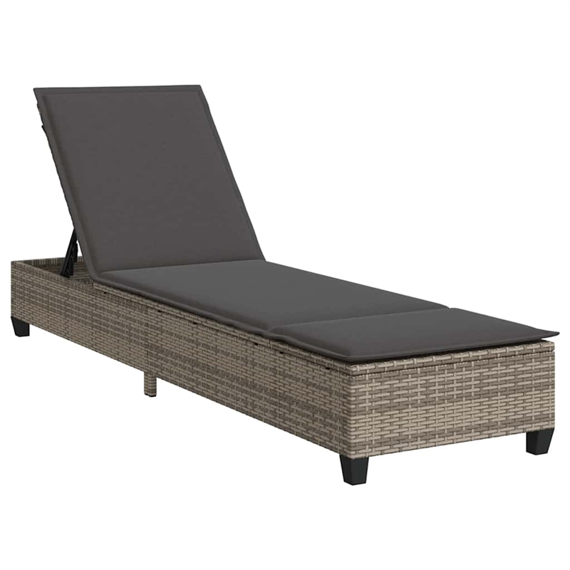 vidaXL Poly Rattan Sun Lounger w/ Cushions in Grey