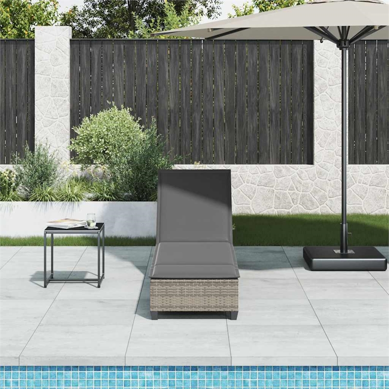 vidaXL Poly Rattan Sun Lounger w/ Cushions in Grey