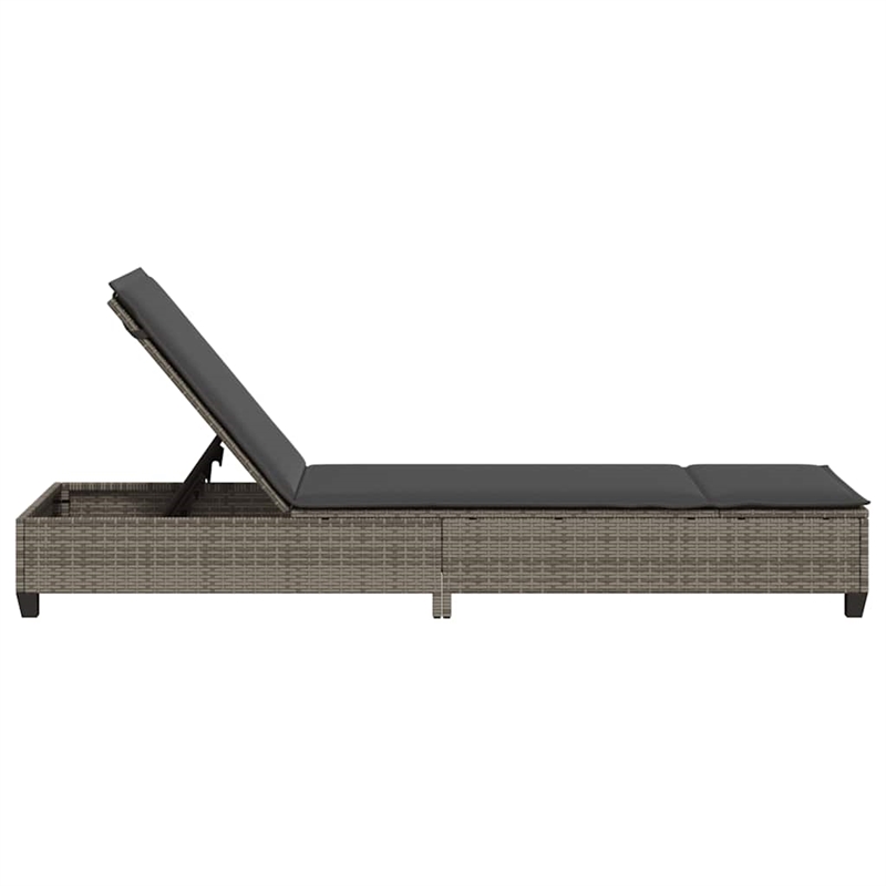 vidaXL Poly Rattan Sun Lounger w/ Cushions in Grey