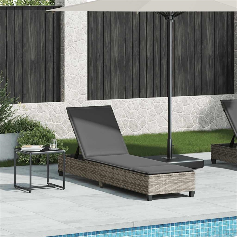 vidaXL Poly Rattan Sun Lounger w/ Cushions in Grey