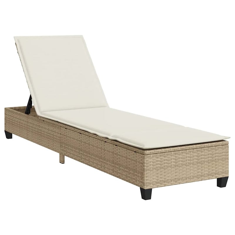 vidaXL Poly Rattan Sun Lounger w/ Cushions in Beige