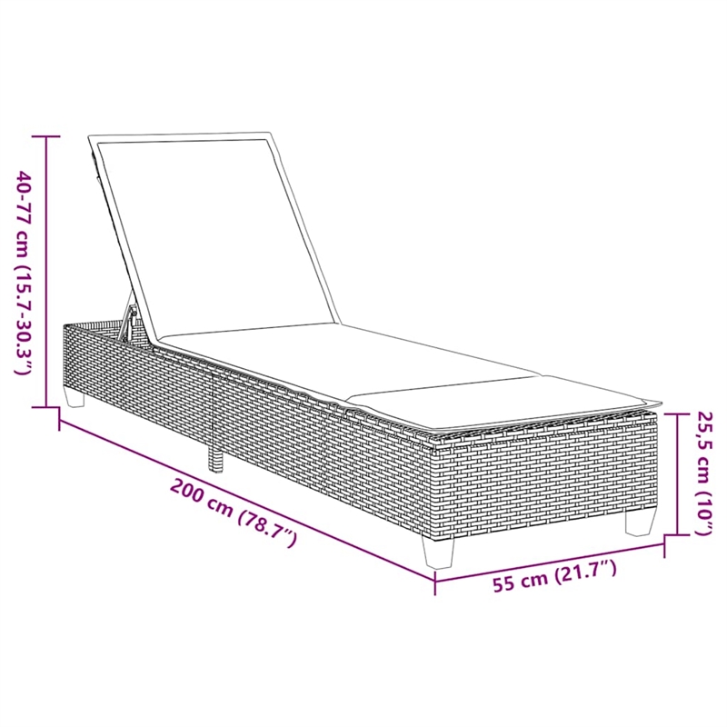 vidaXL Poly Rattan Sun Lounger w/ Cushions in Beige