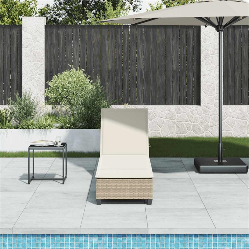 vidaXL Poly Rattan Sun Lounger w/ Cushions in Beige