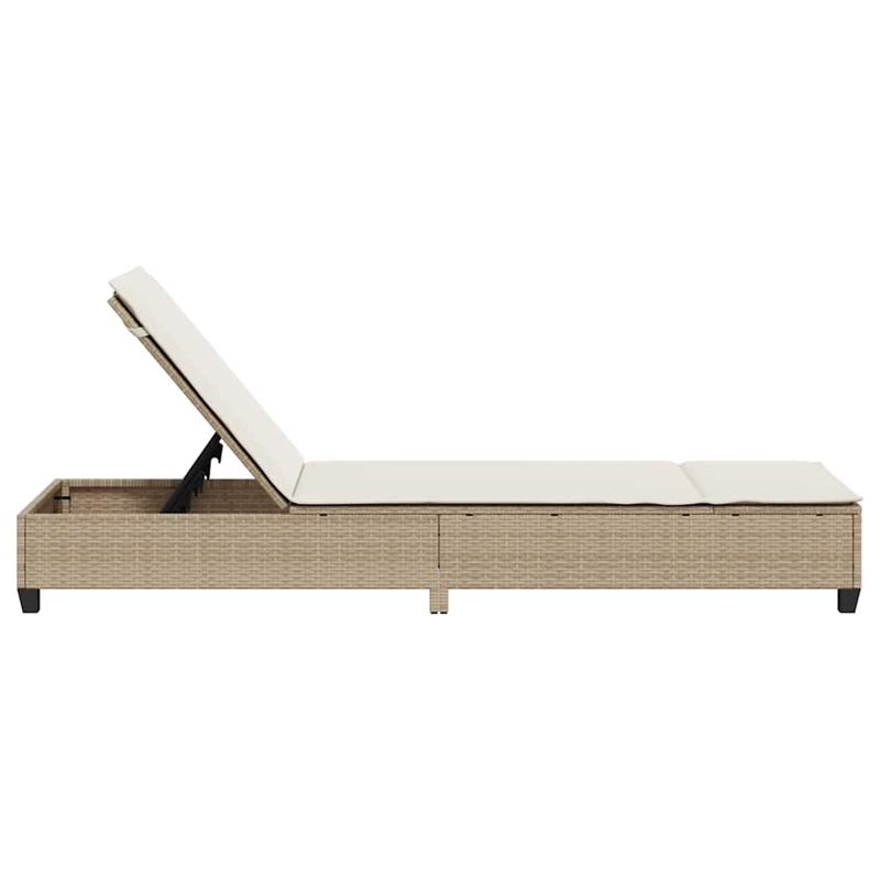 vidaXL Poly Rattan Sun Lounger w/ Cushions in Beige