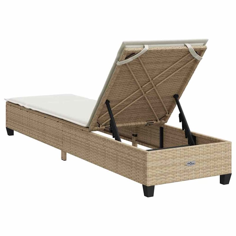 vidaXL Poly Rattan Sun Lounger w/ Cushions in Beige