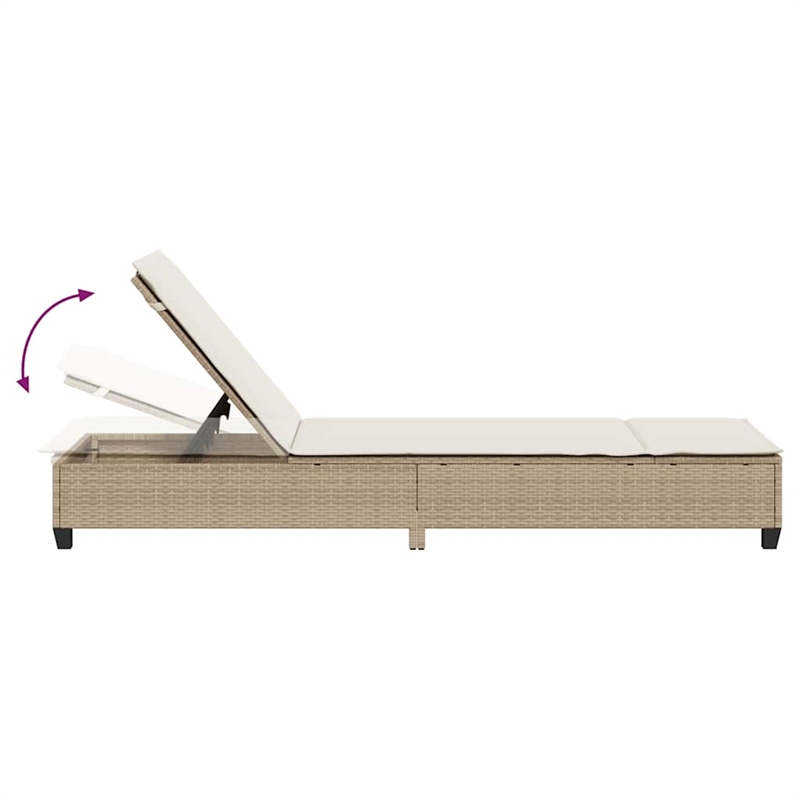 vidaXL Poly Rattan Sun Lounger w/ Cushions in Beige