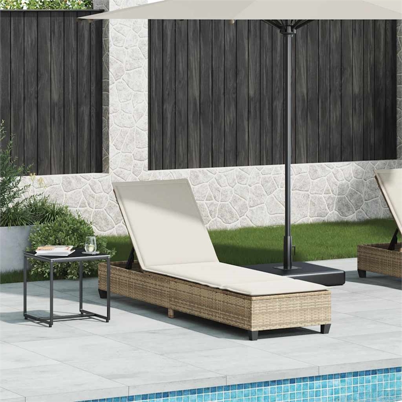 vidaXL Poly Rattan Sun Lounger w/ Cushions in Beige