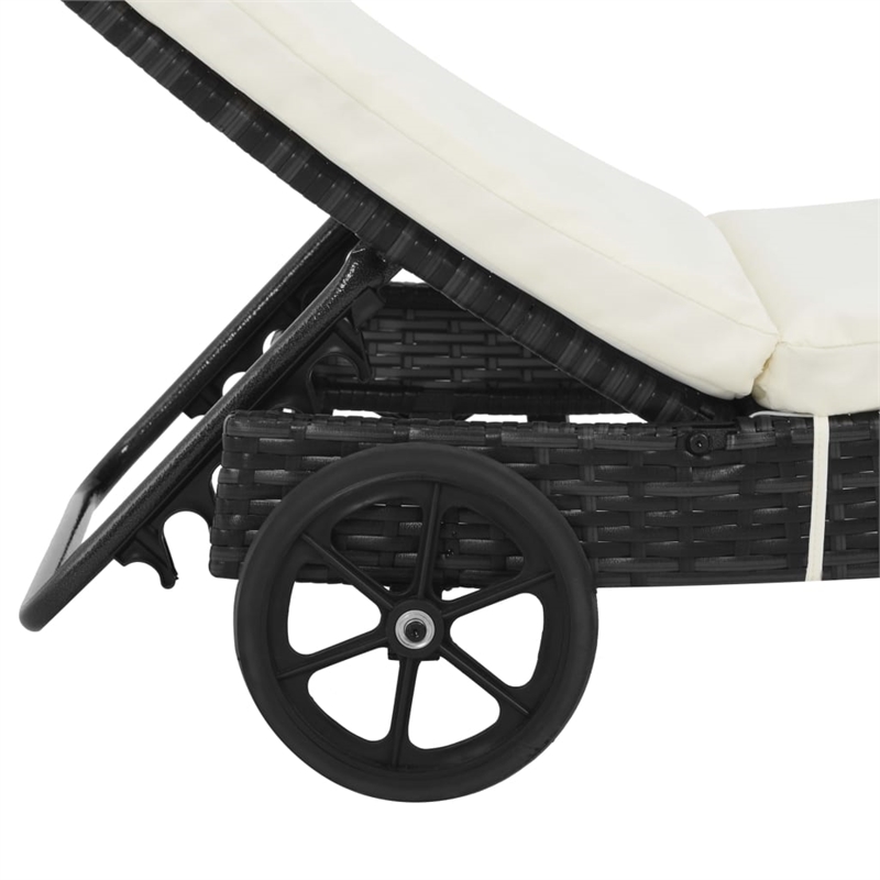 vidaXL Poly Rattan Sun Lounger with Cushion in Black