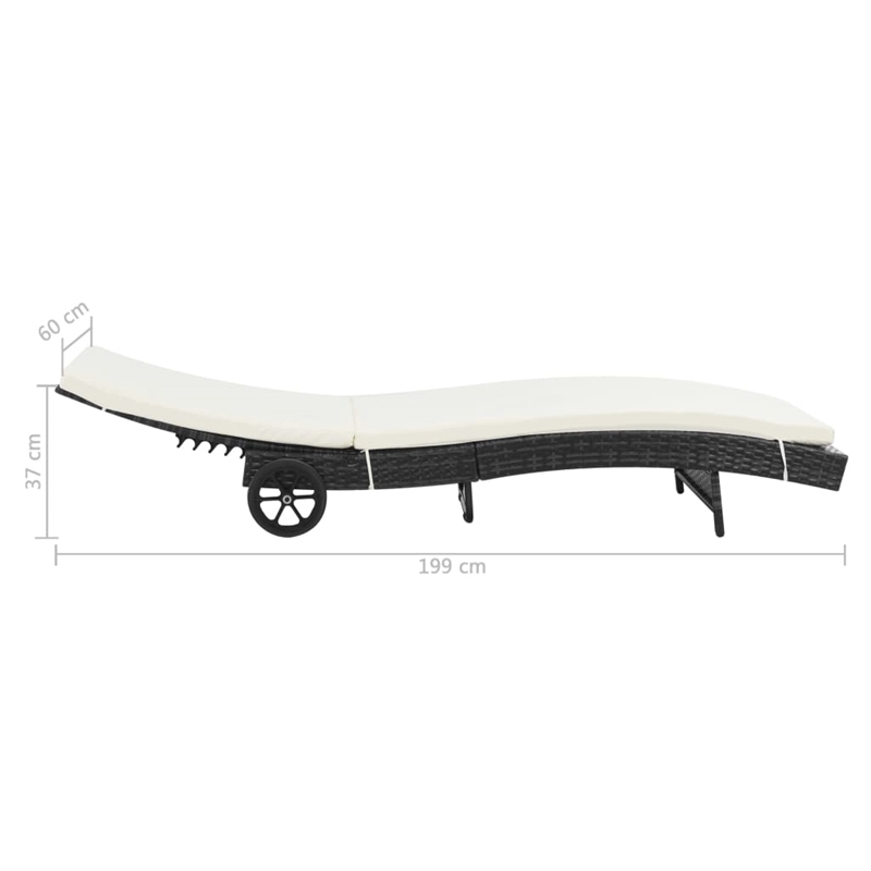 vidaXL Poly Rattan Sun Lounger with Cushion in Black