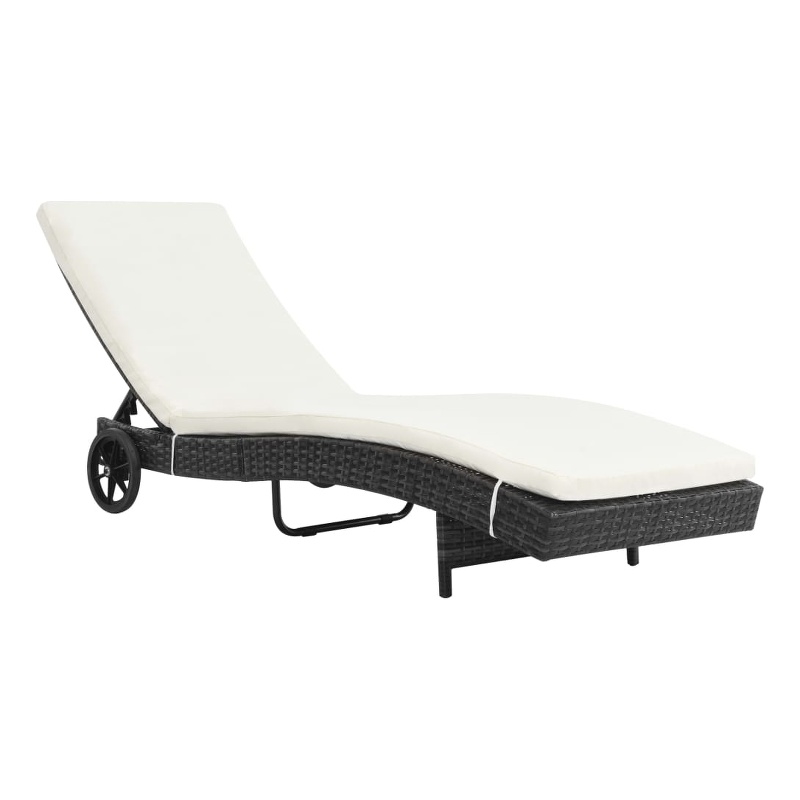 vidaXL Poly Rattan Sun Lounger with Cushion in Black
