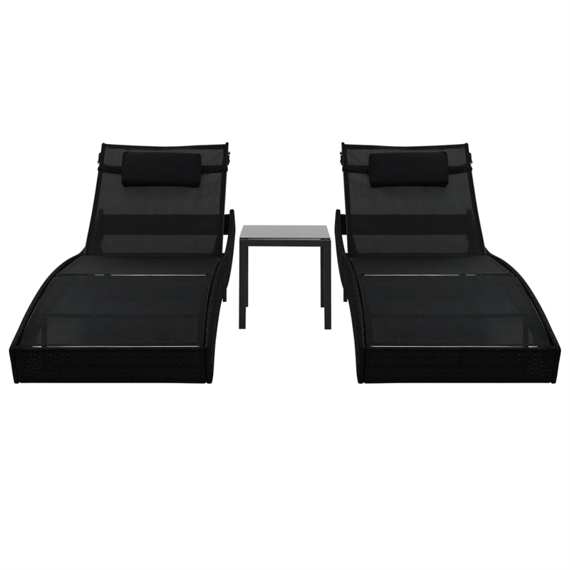 vidaXL Poly Rattan Sun Loungers 2 pcs with Table in Black